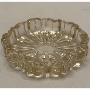 Vintage Heavy Cut Glass Ashtray‎ Dish Coaster 4 3/8"